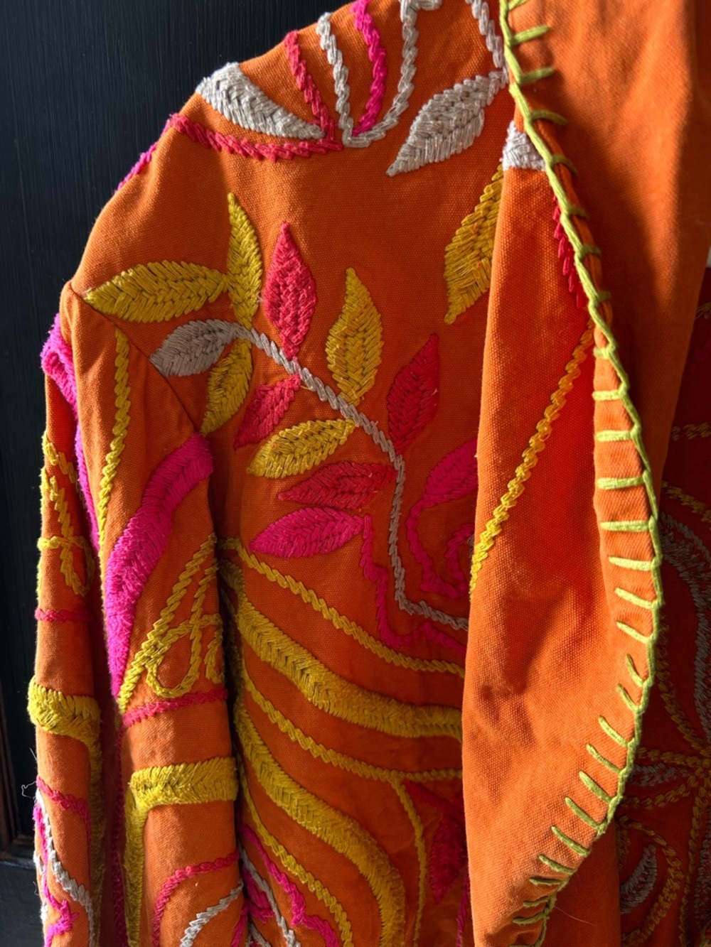 Free People Orange Embroidered Velvet Bomber Jacket with Pink & Yellow Accents - Picture 2 of 9